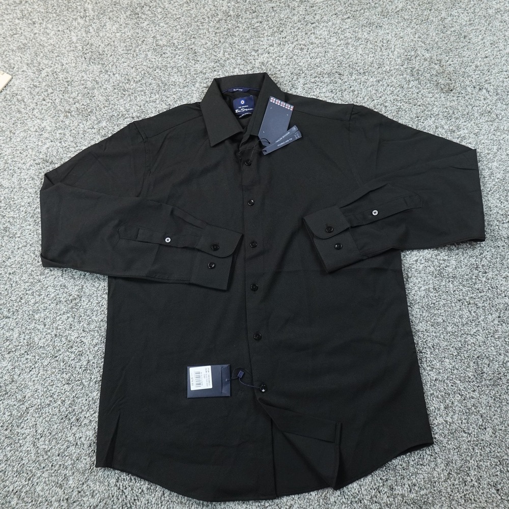 NEW Ben Sherman Shirt Mens M 15.5 32/33 Black Slim Long Sleeve Dress Button Up